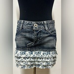 Guess ruffled floral design mini skirt , denim , size :23